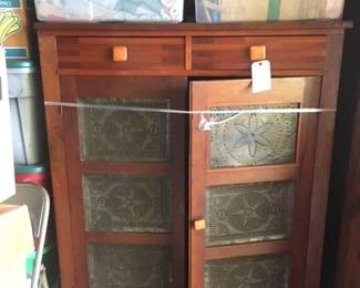 Antique double door double drawer pie safe cabinet
