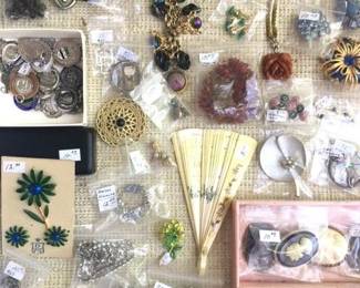 Jewelry includes sterling silver, silver plate, copper, gold filled, rhinestone, cameos, bakelite and much more