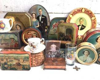 We found 2 more boxes of antique King & Queen & Jubilee tins, bone chins and glassware...check out the jewely cases too.