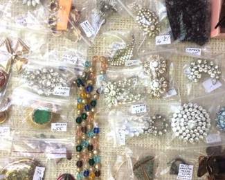 Lots of vintage and contemporary rhinestone and beaded jewelry