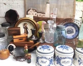 Crystal decanters, german canister set, folk art and much more