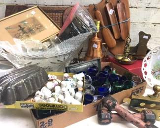 Thimble collection, antique weighs, eyewash collection, artwork and more