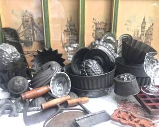 Antique tin ware kitchen molds