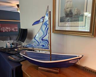 hand- blown stained glass artisan made sailboat