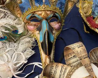 Assorted decorative costume and mardi gras masks from Italy, signed