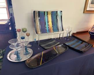 hand- blown stained glass artisan made plates