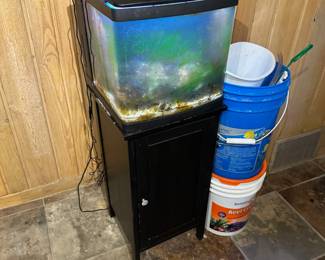 Salt water tank with 2 clown fish and live rock; new LED lighting 