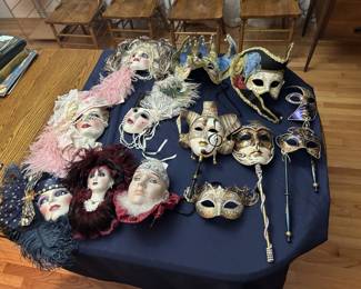Assorted decorative costume and mardi gras masks from Italy, signed