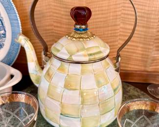 Brand new with box Mckenzie- Childs Parchment check tea kettle.
