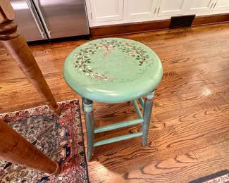 Hand painted wooden stool.