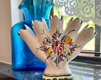 Blenko water pitcher and 5 finger tulip vase.