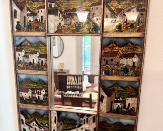 Reverse glass painted Peruvian mirror.