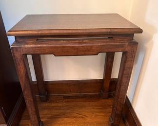 One of two handcrafted wood end tables by Stack Woodworking.