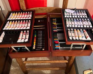 Wooden Art Box w paint and markers 