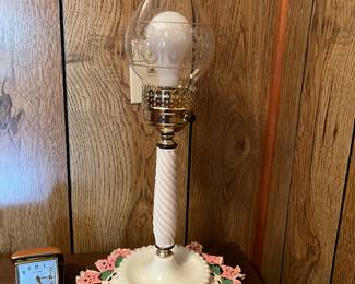 Milk glass candlestick lamp 