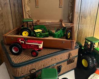 Vintage suitcases 
John Deere tractors 