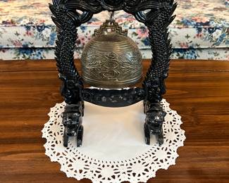 Oriental cast stand w brass bell