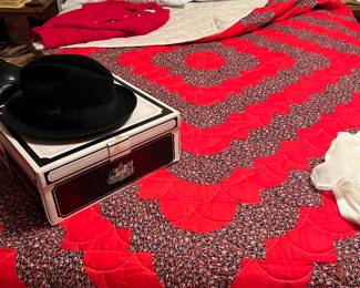 Red quilt machine stitched 