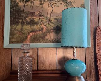 1940’s lamp 
Glass decanter 