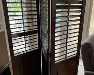 $80.00.  Listed on Wayfair  for $495.  Each panel is 22” wide x 6’ tall. Solid Brazilian mahogany with one broken shutter louvre needs repair.  