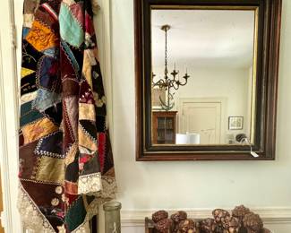 Victorian era window sashes, antique wood and gilt mirror