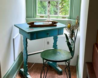 handpainted desk, blown glass lamp