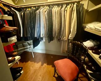 Closet is stuffed FULL of super lux men's clothing. Suits, Jackets, TIES, BOW TIES, Tweeds, new shoes, coats and more...