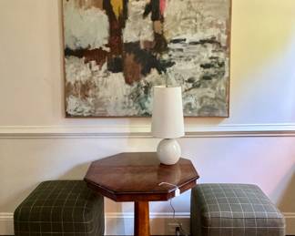 NEW ottomans, antique game table, stunning oil on canvas, marble lamp
