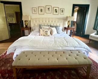 King size headboard - new Nectar mattress, antique botanicals from the 1800's, NEW bedding and a dreamy thread bare rug 