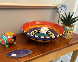 Signed Contemporary Serving Bowl, Glazed Ceramic Piggy Bank