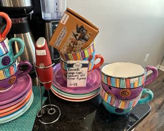 Renadi hand decorated cups and saucers set