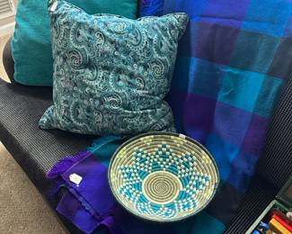 Throw Blankets, Throw Pillows, Coiled Basket
