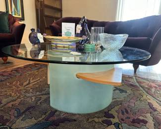 Materials Cocktail Table, Signed Craig Campbell Sommerso Vase, Signed Corked Ceramic Piggy Bank