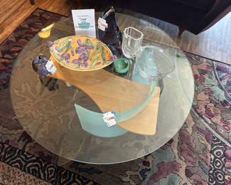 Materials Cocktail Table, Signed Craig Campbell Sommerso Vase, Signed Corked Ceramic Piggy Bank
