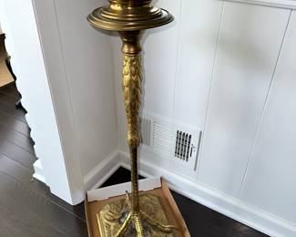 Antique ostrich leg brass plant stand / lamp base