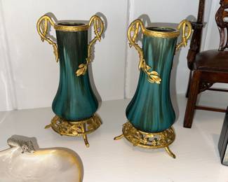French mounted vases, pair