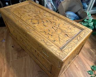 Beautiful Hand-Carved Wooden Chest