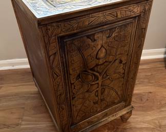 Hand-Carved Wooden Bedside Tables w/Drawers