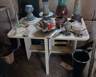 Gate leg table with craft supplies 