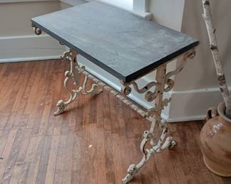 Marble top , cast iron base  side table