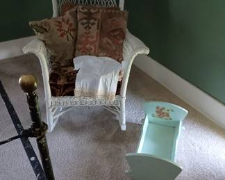 Pillows and toy/doll size rocking crib 