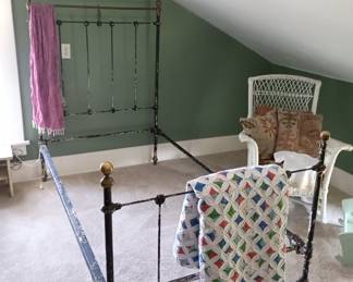 Nice vintage twin bed frame, on wheels 