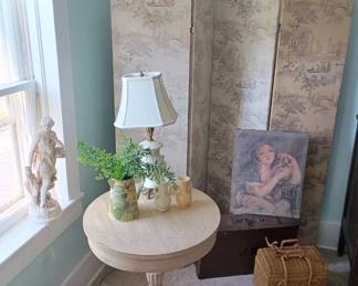 Another 4 panel screen 
Round top side table