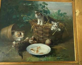 Original Art by Brunel Neuville, Playful Cats