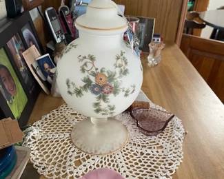 Frosted Bristol Glass Handpainted Floral