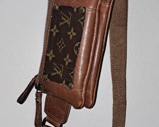 Leather bag with LV patch