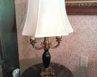Glass lamp, marble topped table