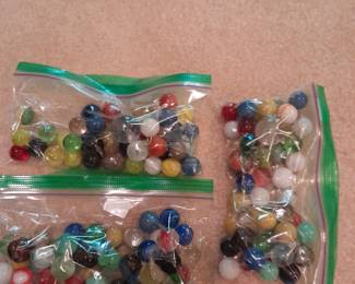 six or seven bags of marbles