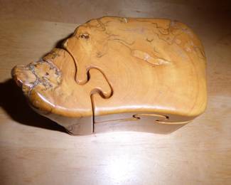 Burlwood puzzle box signed D. Rupard