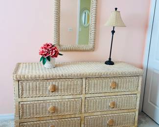Wicker Mirror and Bureau